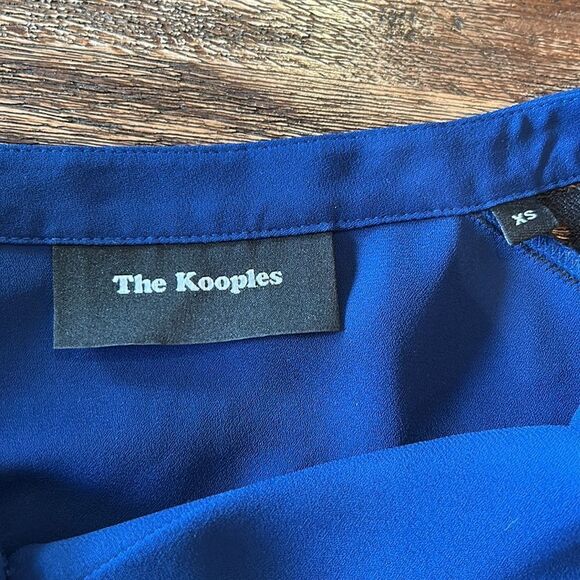 The Kooples Paris, blue button up blouse with black lace detail, extra small - Picture 9 of 12